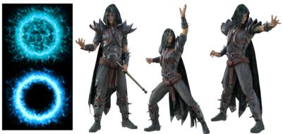 male figure in dark clothing, wizard, render, game character