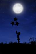 wallpaper, child girl with balloons at full moon night