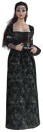 young woman in long dark dress holds candle, 3d render