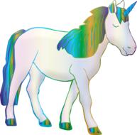 drawn unicorn with a rainbow mane on a white background