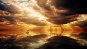 Fisherman in Ocean beneath of dramatic Clouds, digital art