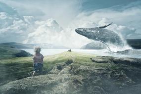little boy on the rocks near the sea
