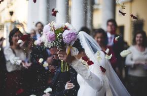 throw rice and petals on the newlyweds