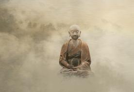 Buddha statue in white smoke