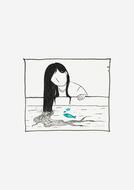 girl with long hair and fish in water