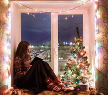 Girl Window christmas light