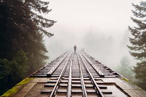 Man on Foggy railroad Nature