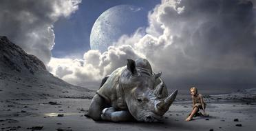 Rhino and girl Mood Landscape