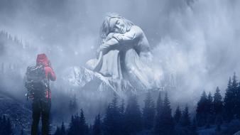 Human Snow Winter and statue mysticism