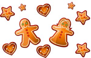 Beautiful and colorful ginger bread cookies, at white background, on clipart