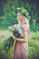 Bouquet flowers green girl