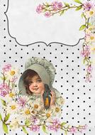 card vintage girl floral drawing
