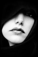 Portrait of girl with beautiful lips, black and white