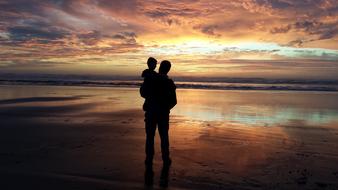 Father and Son at sea sunset