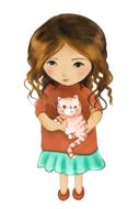 cute girl with cat drawing