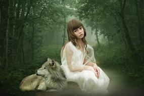 fantasy portrait girl and wolf