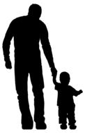 black silhouette of a father with a baby on a white background