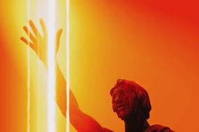 man in bright rays as a fantasy illustration