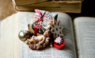 Christmas decorations on an open bible