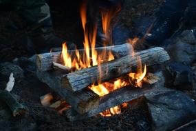 stacked wood in a campfire