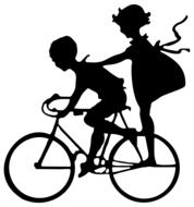 silhouette of cycling children