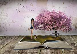 tree flowers book spring drawing