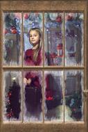 child girl Portrait through lattice window