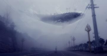 fantastic image of a whale in a stormy sky