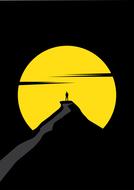 man on mountain summit at full moon night drawing