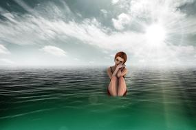 photomontage girl at sea