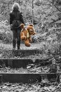 Girl Child with Teddy Bear Plush