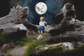 Child and white Moon