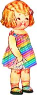 painted girl in a striped rainbow dress
