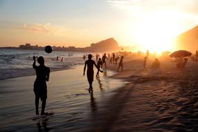 playing people on the beach in Brazil, rio de janeiro, copacabana