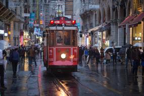 tram on the railroad in the city center