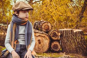 Boy Autumn forest