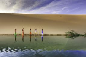 Girls and pond