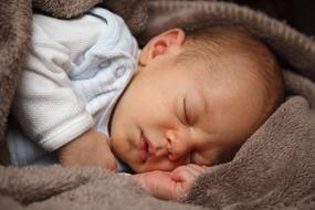Portrait of the cute, sleeping child with closed eyes
