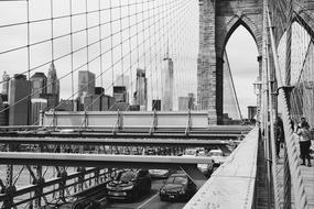 black and white picture of Brooklyn Bridge, USA