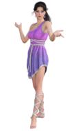 Girl posing in gradient purple dress, 3d render at white background