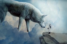 big white wolf near the girl