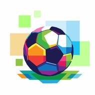 Colorful and beautiful soccer ball, among the shapes, on clipart