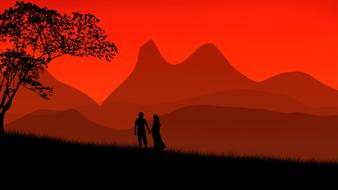 romantic couple on the mountainsâ background