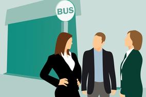 station bus people waiting talking drawing