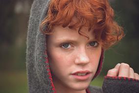 boyish red-haired child Girl, Face portrait