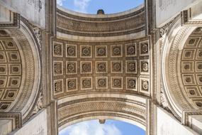 bottom view of Arc De Triomphe, detail, france, paris