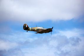 Hawker Hurricane, vintage British single-seat fighter aircraft at sky