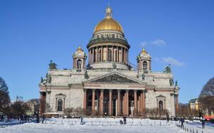 Beautiful architecture of St Petersburg in snow, in Russia, in winter