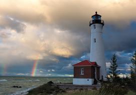 rainbow over Crisp Point Lighthouse, usa, Michigan