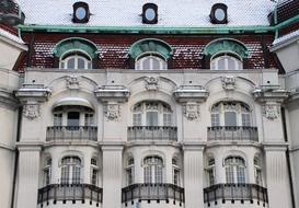 facade of an old building with balconies in Stockholm, Sweden